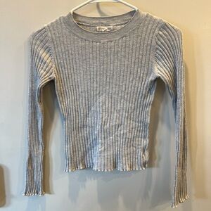 Gray Ribbed Women's Long Sleeve